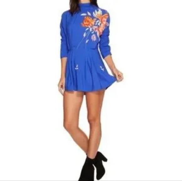 Free People Gemma Cobalt Blue and Orange Floral Tunic Top/Dress ** SZ M - Picture 3 of 12